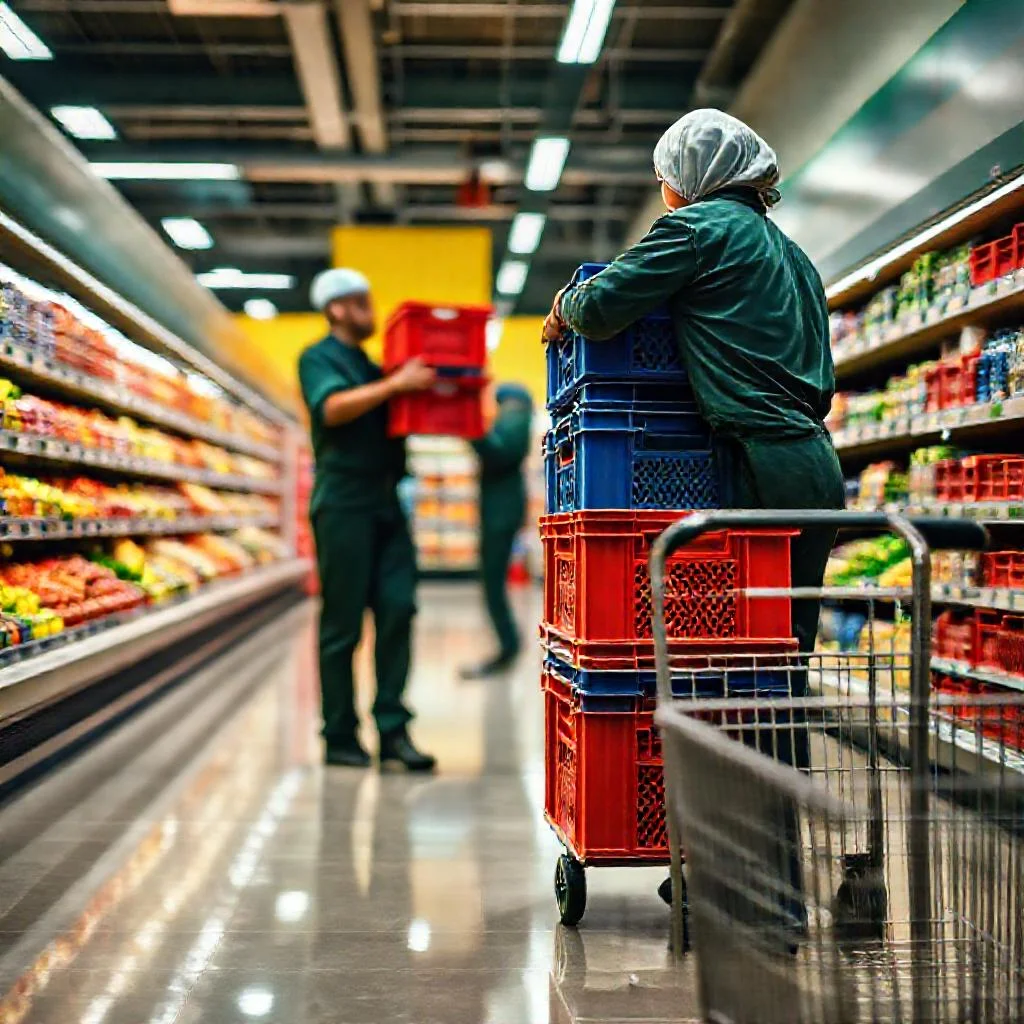 Сбор пластиковых ящиков в продуктовых розничных магазинах Иллюстрация к статье: Сбор пластиковых ящиков в продуктовых розничных магазинах