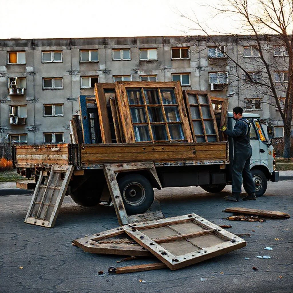 Вывоз старых деревянных оконных рам и дверей Иллюстрация к статье: Вывоз старых деревянных оконных рам и дверей